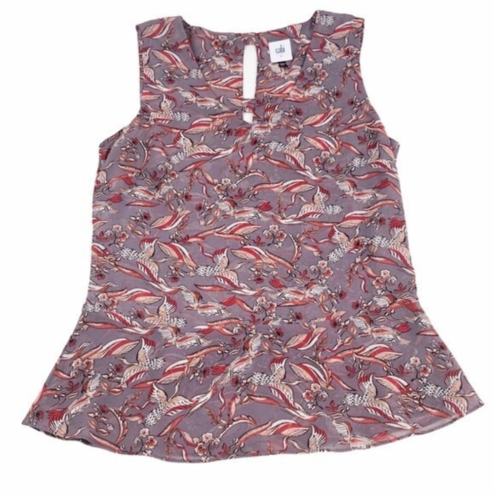 cAbi Good Luck Blouse Purple Oriental Bird Sleeveless Blouse Size XS